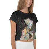 Beat Flow Women's Crop T-Shirt featuring a bold rhythmic pattern.